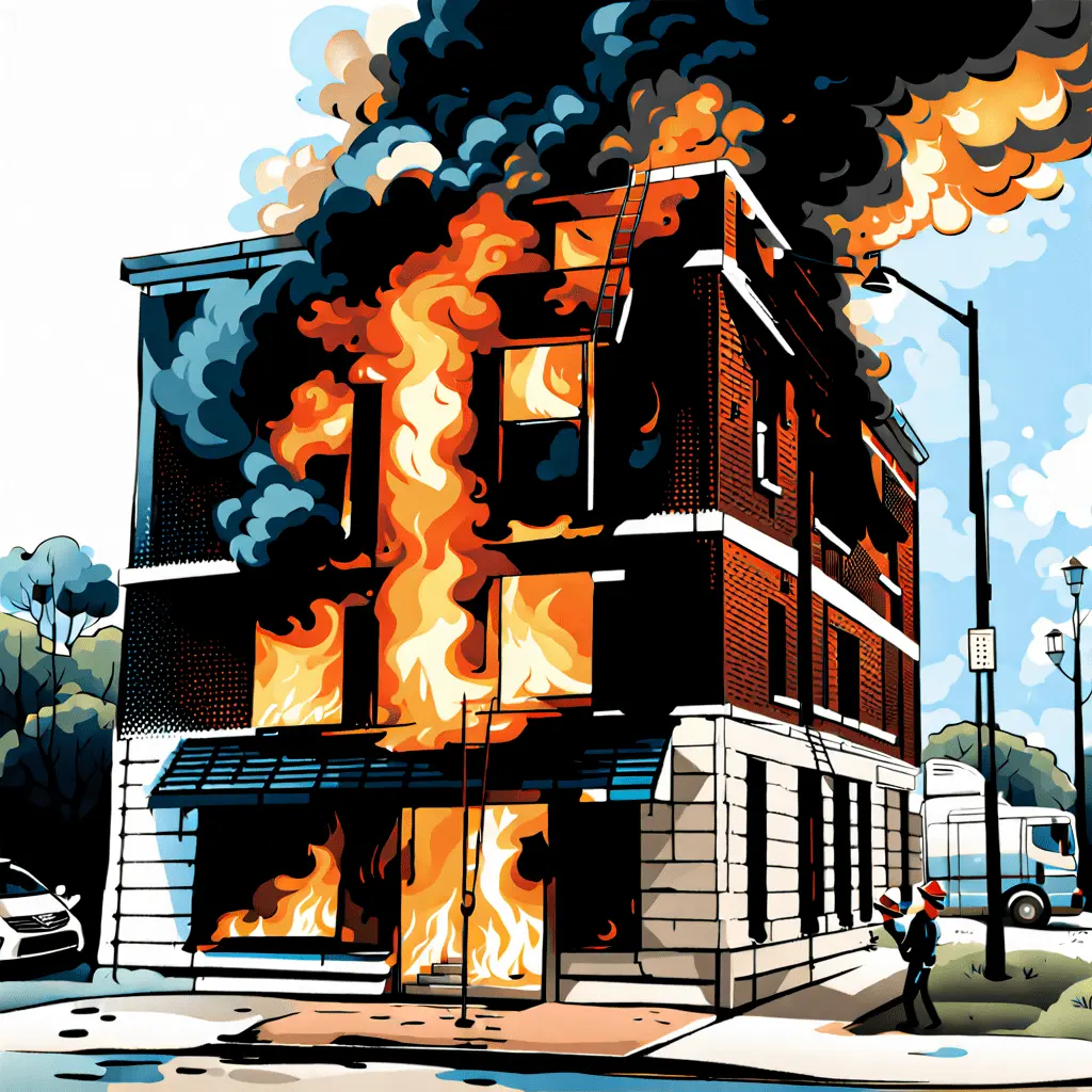 rendering of a fire in a commerical premises